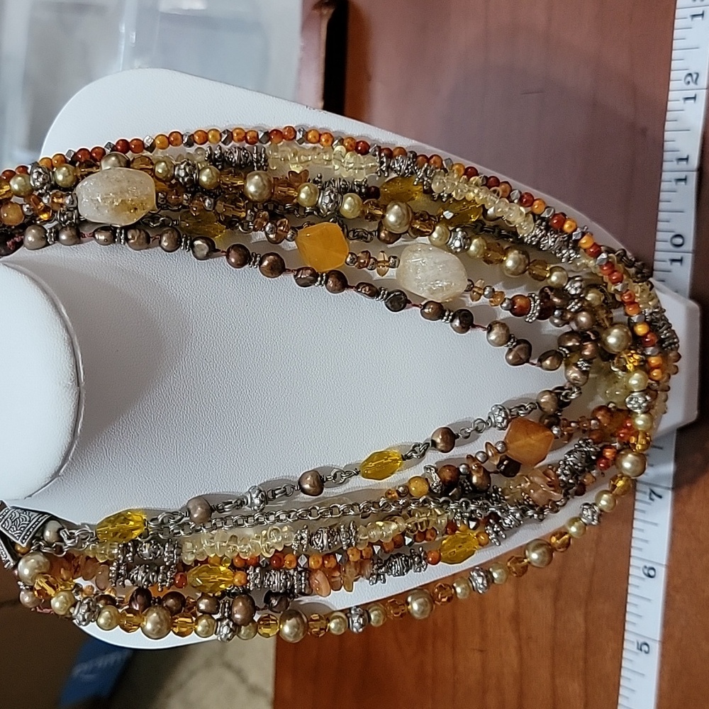 Citrine Baroque freshwater pearl mixed beads 8 Strand necklace 17"-20"